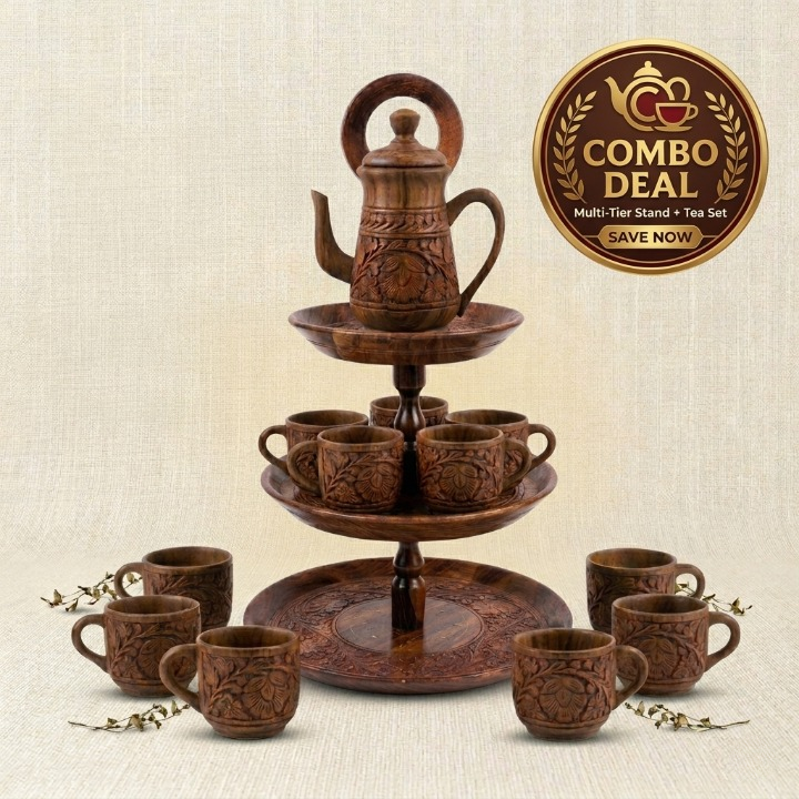 Premium Combo: 7-Piece Tea Set &amp; 3-Tier Serving Stand
