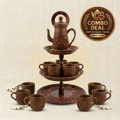 Premium Combo: 7-Piece Tea Set &amp; 3-Tier Serving Stand